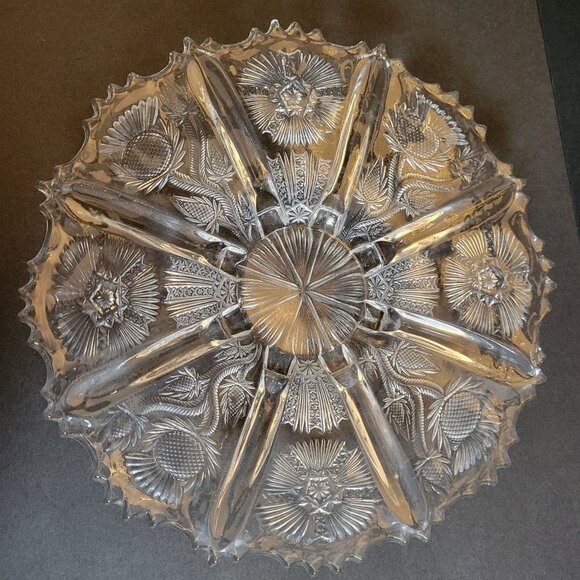 Vintage Eapg Higbee Thistle Footed Glass Serving Platter - Picture 1 of 9
